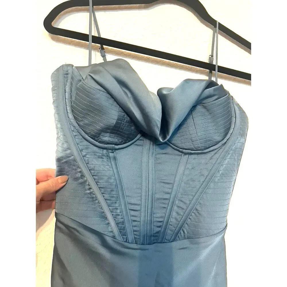 NWOT House of CB Myrna Aegean Blue Corset Midi Dress - Picture 8 of 8